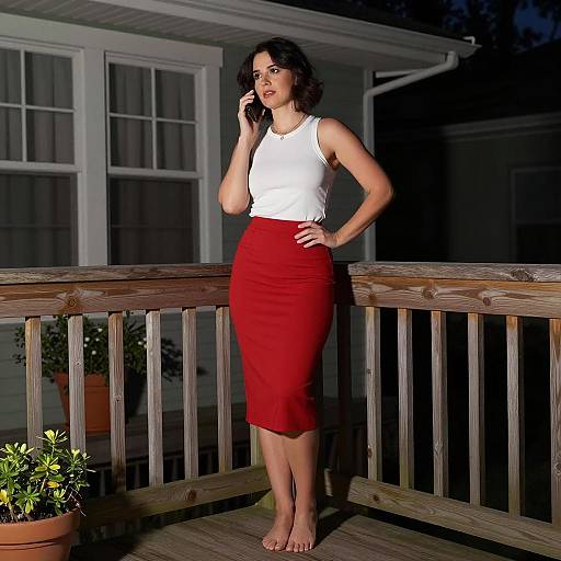 Woman Talking on Phone on Porch at Night