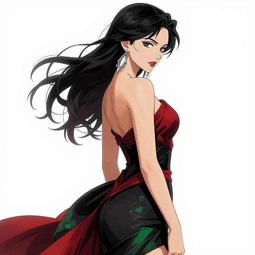 Elegant Anime Woman with Silver Earrings