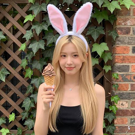 Young Woman with Bunny Ears and Ice Cream