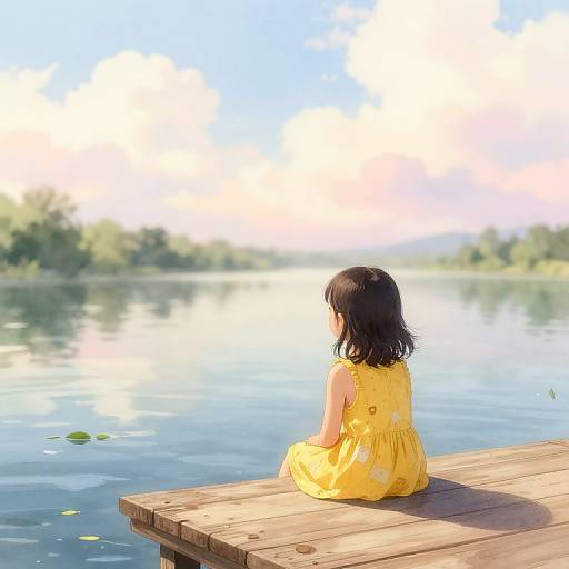 Tiny Girl on Serene River Dock