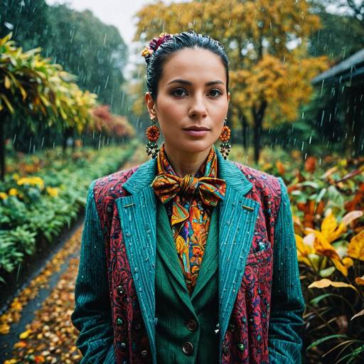 Botanist in Colorful Autumn Attire in Rain