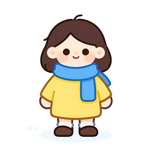 Whimsical Cartoon Girl in Snow