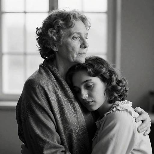 Tender Embrace Between Two Women in Black and White