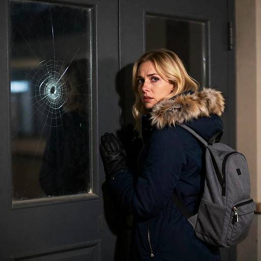 Concerned Blonde Woman in Winter Attire