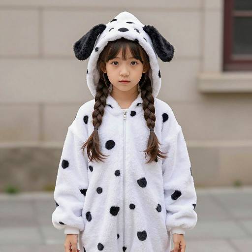 Girl in Dalmatian Onesie Costume