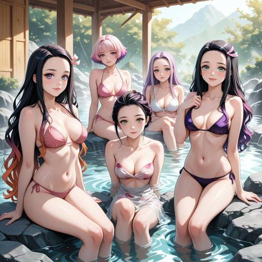 Girls Enjoying an Onsen in Harmony