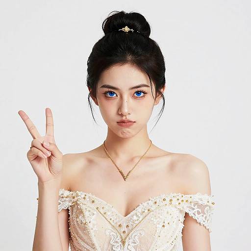 Blue-Eyed Bridal Close-Up Portrait, Golden Accessories