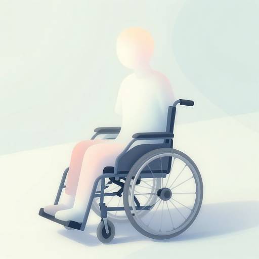 Digital illustration of a person in a wheelchair with a glowing pink light on their back against a white background.