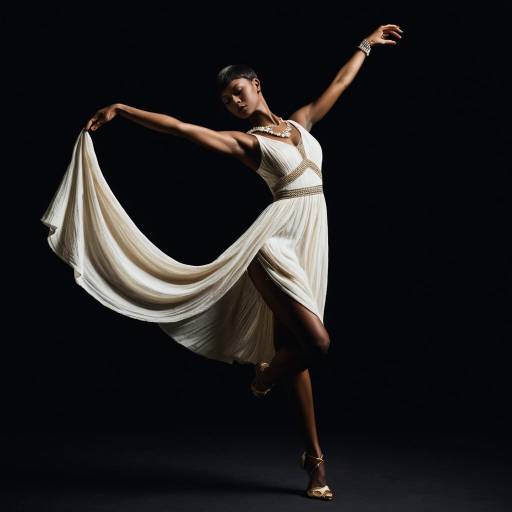 Elegant Black Woman Dancing in Flowing White Dress