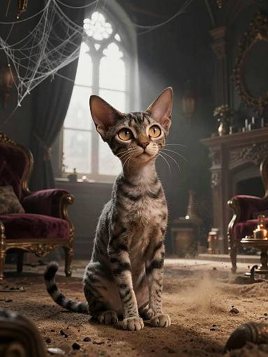 Spooky Stylized Cat in Gothic Parlor