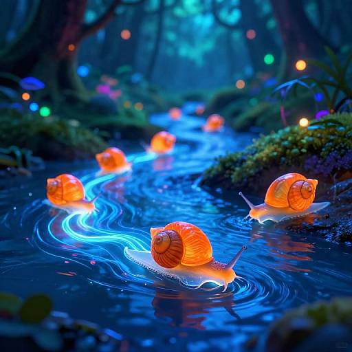 Bioluminescent Snails in Neon Forest