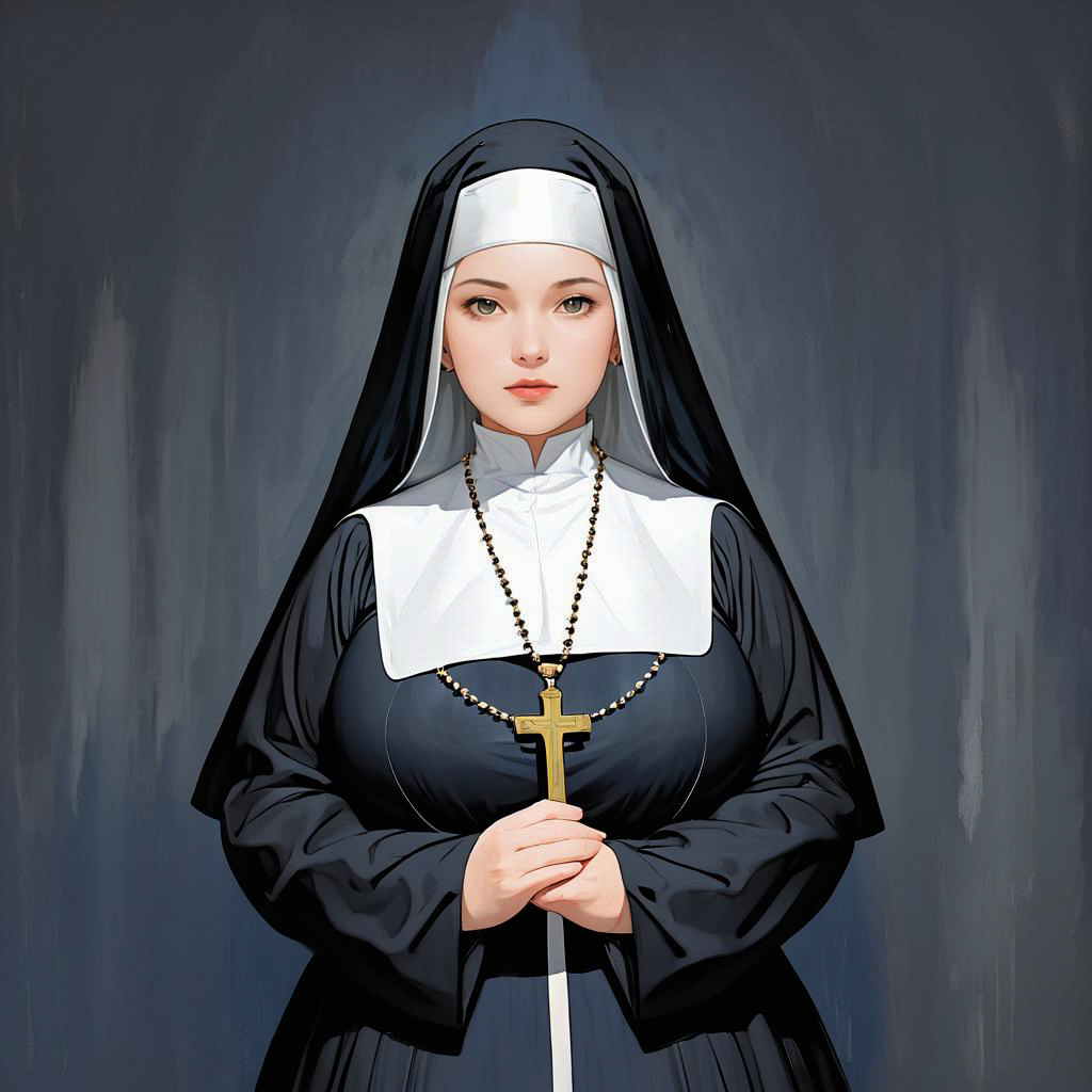 Ghibli-Style Nun in Serene Studio