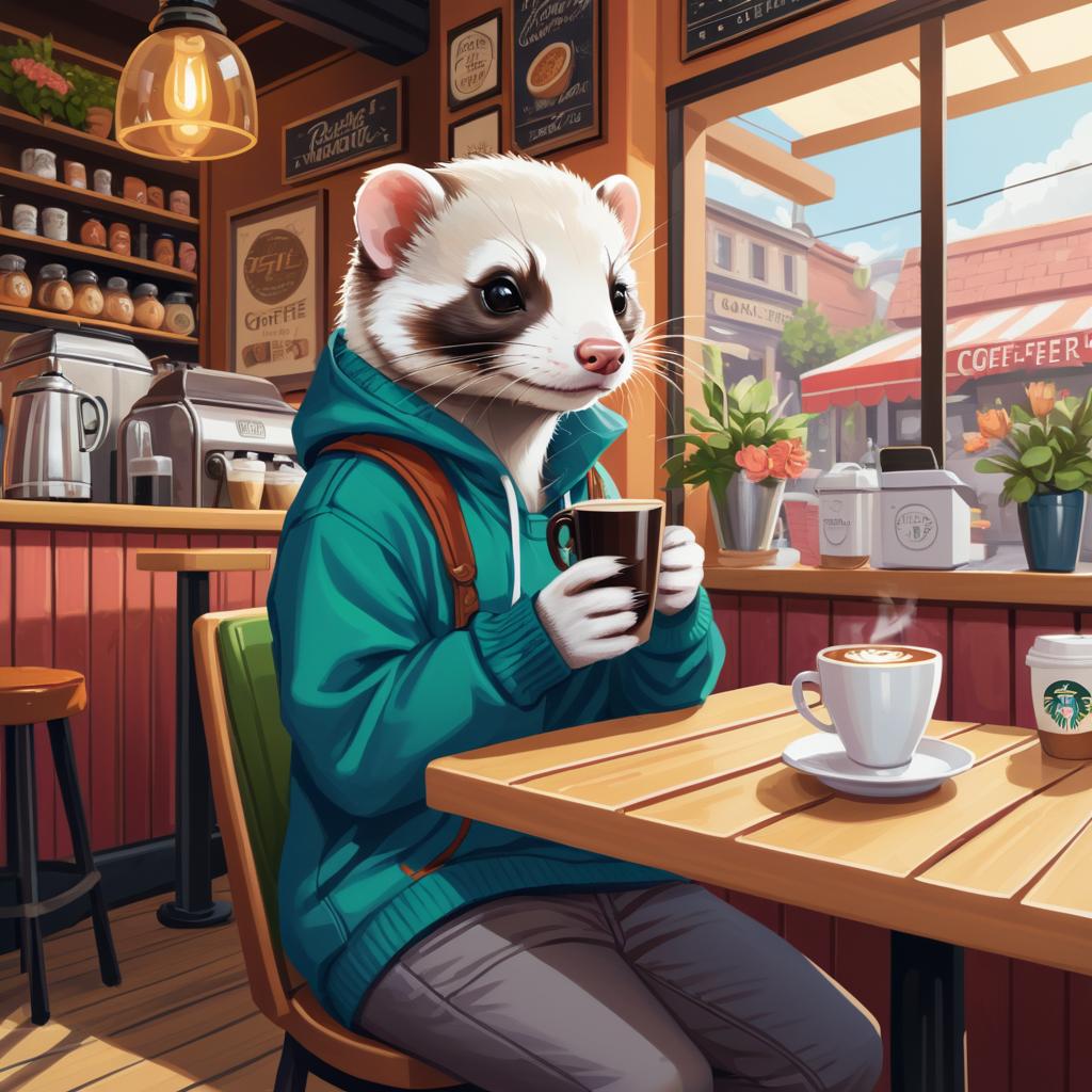 Vibrant Ecchi Ferret in Coffee Shop