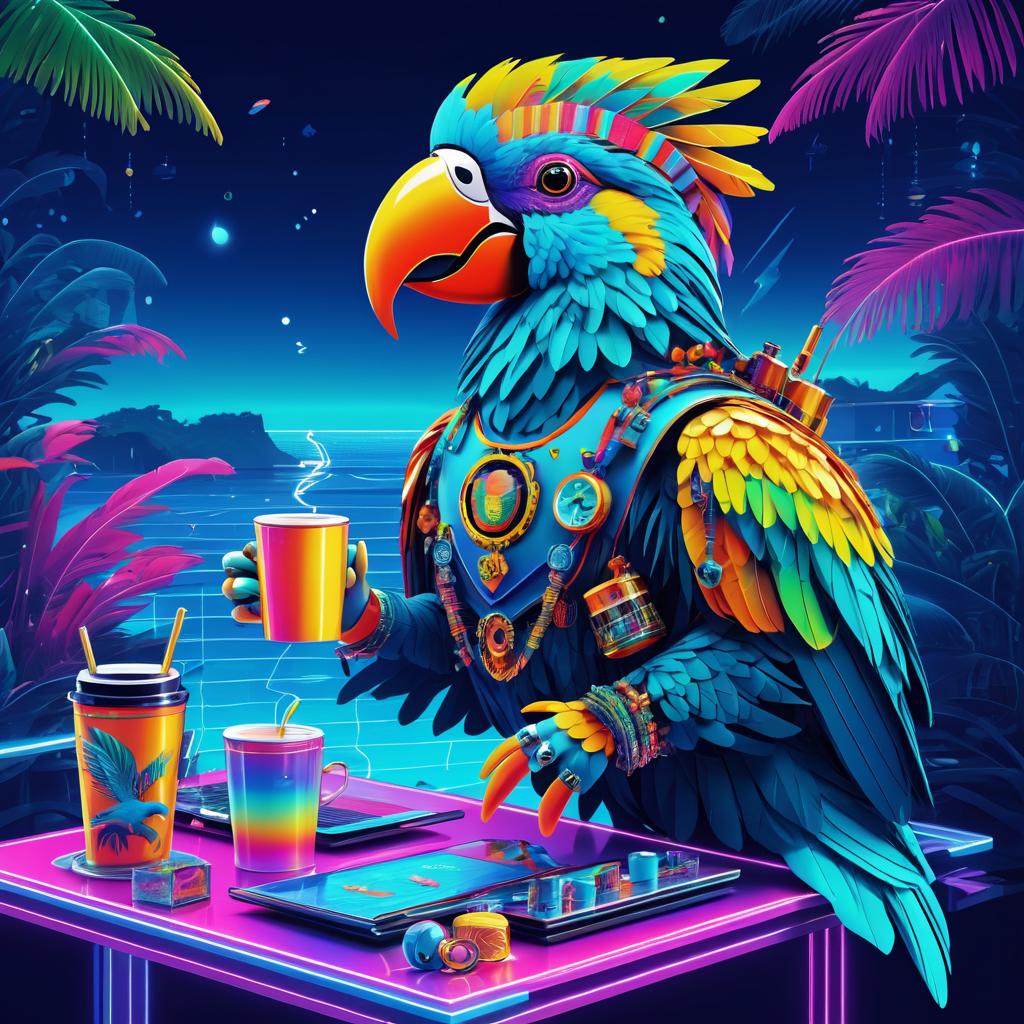 Cyber Parrot's Neon Ocean Fiesta