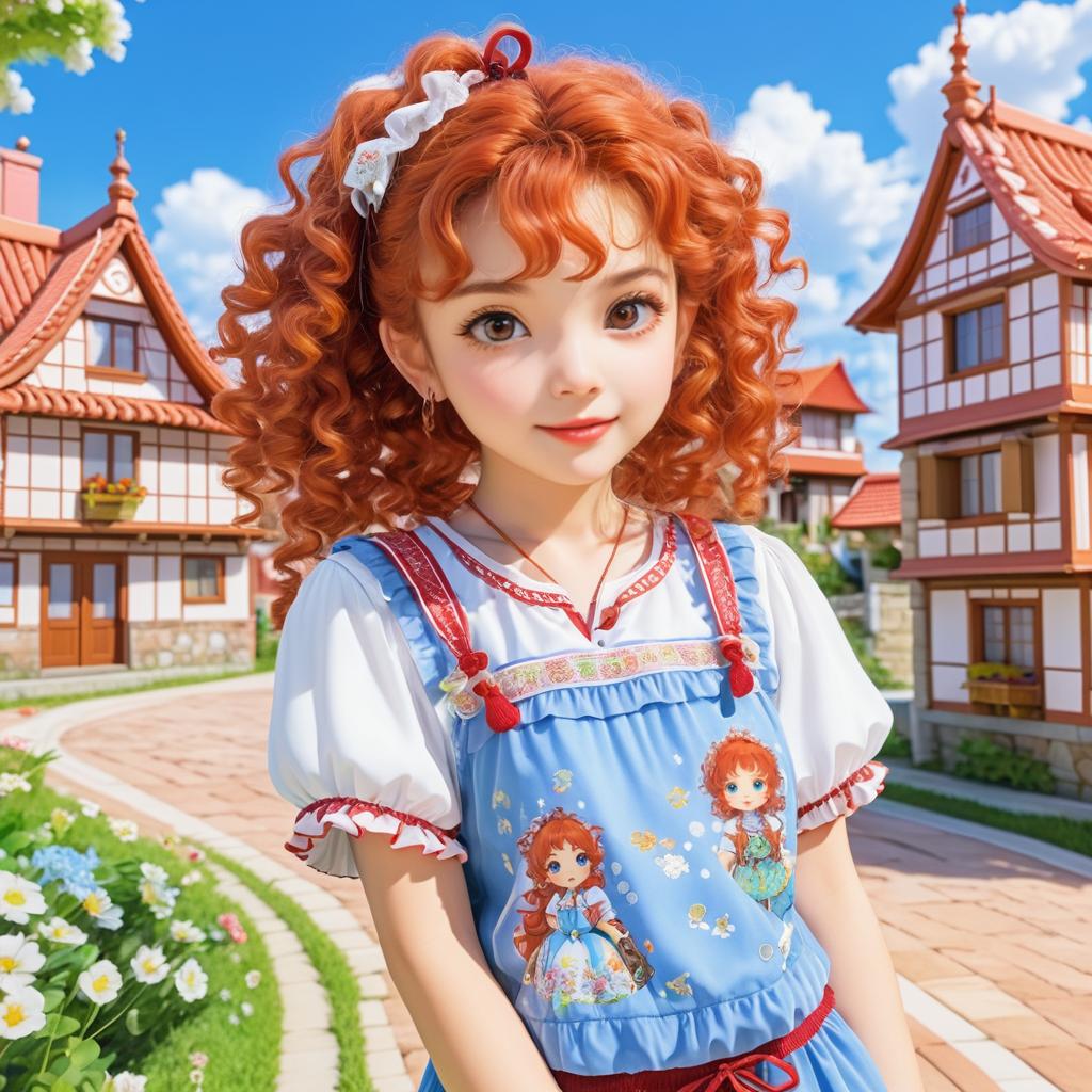 Charming Anime Girl in Vibrant Village