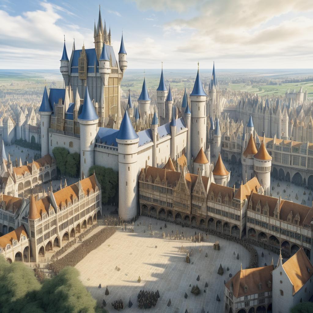 Medieval Fantasy Castle Overlooking Town Square