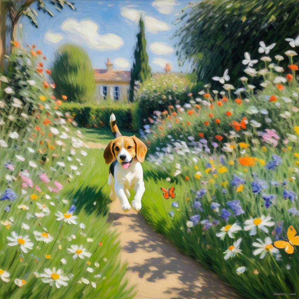 Playful Beagle in a Blooming Garden