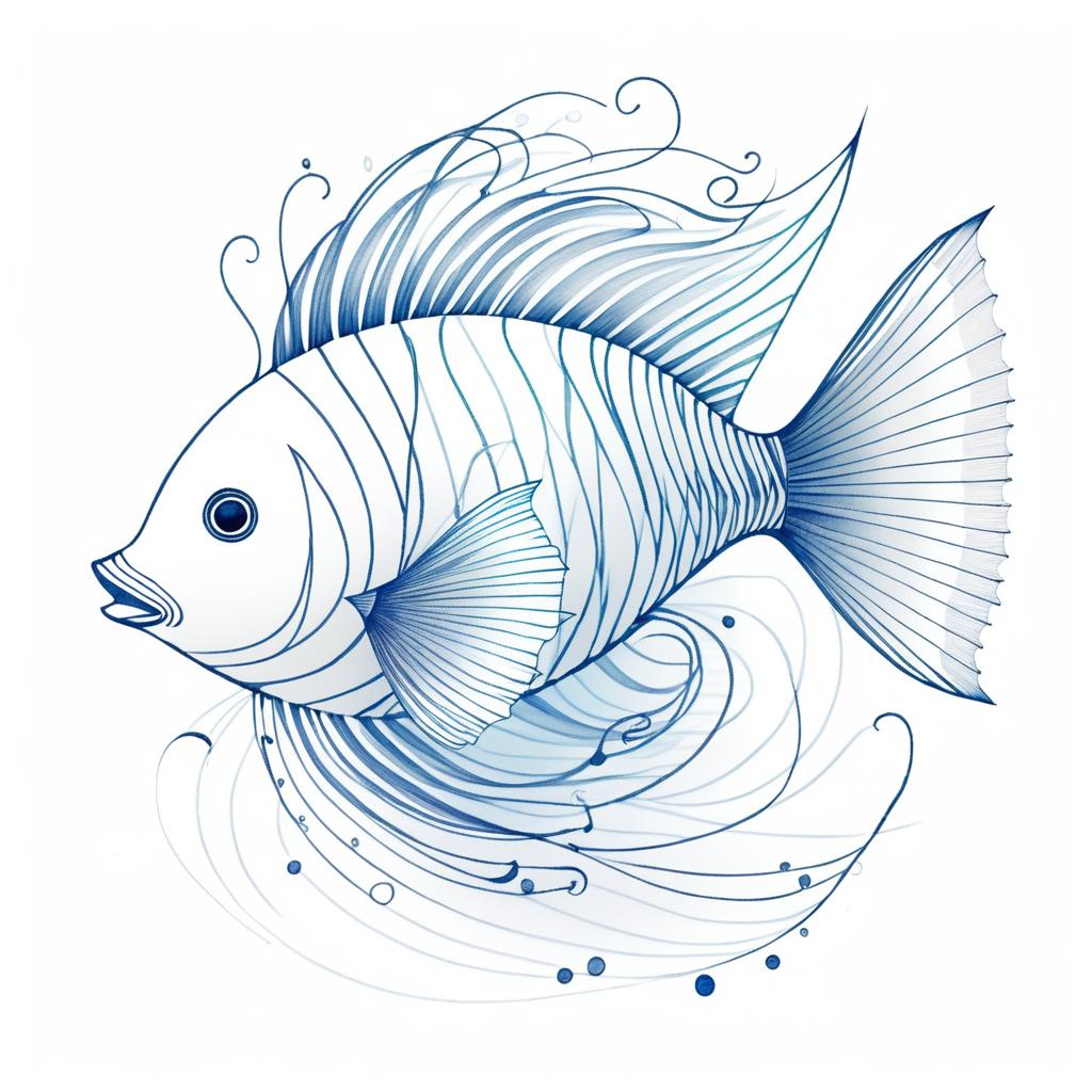 Whimsical Fish with Lion's Mane Sketch