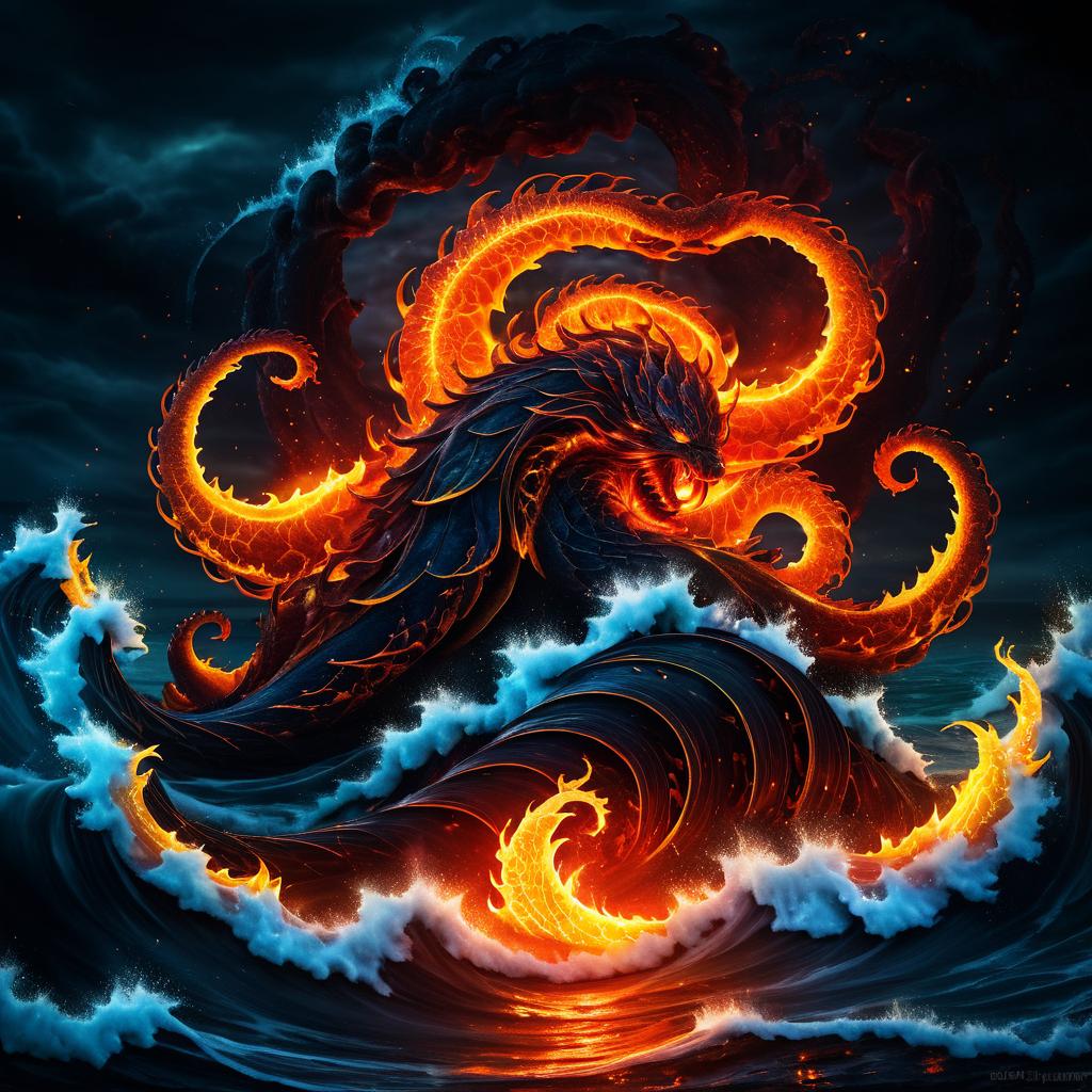 Molten Kraken Amidst Stormy Flames