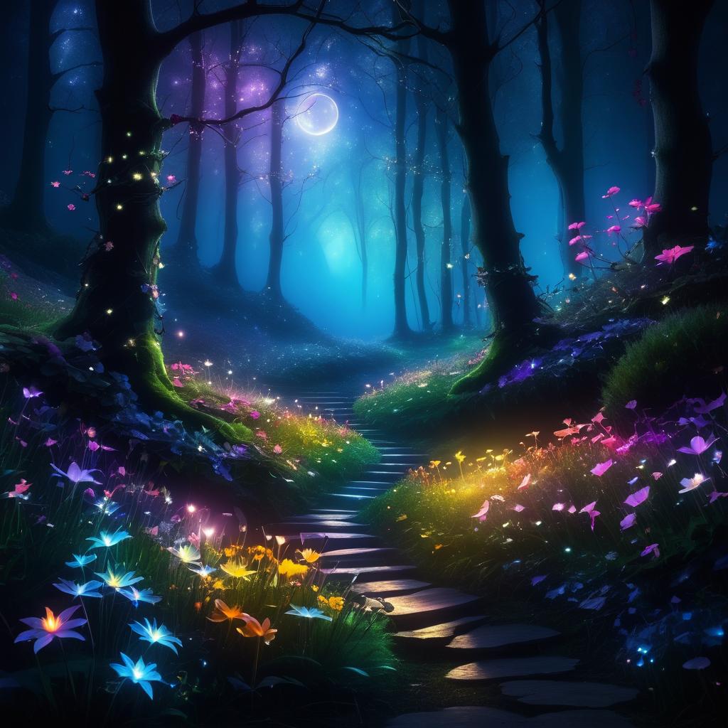 Enchanting Moonlit Fairy Glade in Forest