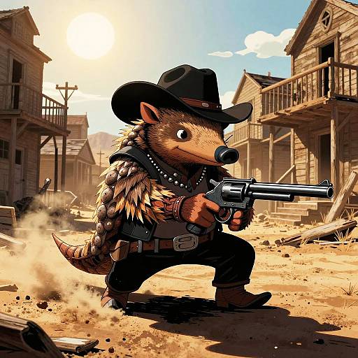 Anthropomorphic Outlaw Armadillo Western