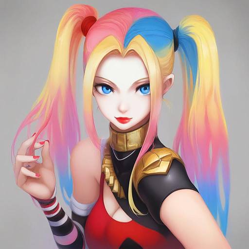 Illustration of Harley quinn, dc comics in the style of Kyokucho
