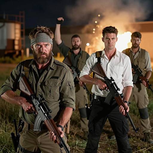 Intense Night Scene of Four Men