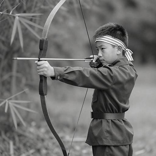Crouching Boy Archer in Bamboo Forest