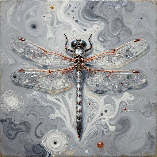 Gothic Silver Dragonfly Oil Painting