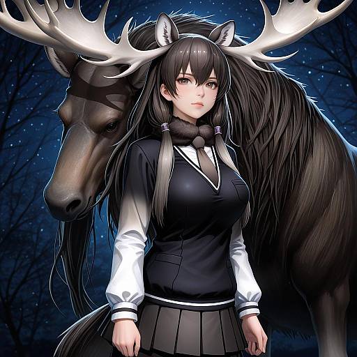 Illustration of Moose (kemono friends), kemono friends in the style of Minami koyogi