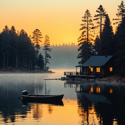 Lakeside Cabin at Sunset
