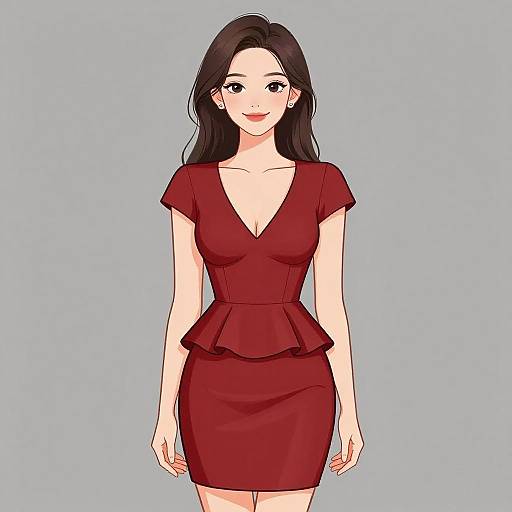 Elegant Woman in Red Peplum Dress