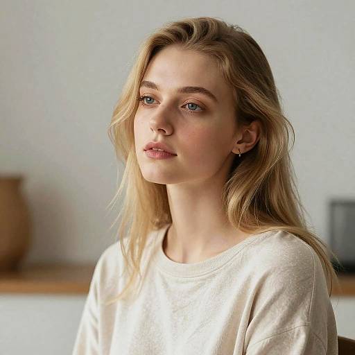 Serene Young Woman in Minimalist Setting