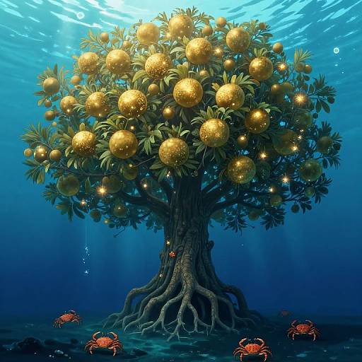 Upside-Down Oceanic Tree with Glowing Fruit