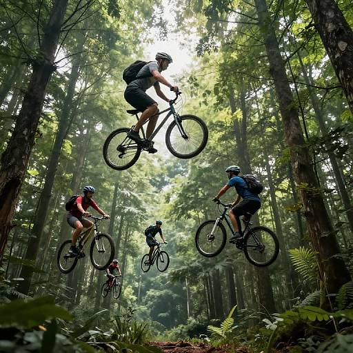 Surreal Bicycles Soaring Through Canopy