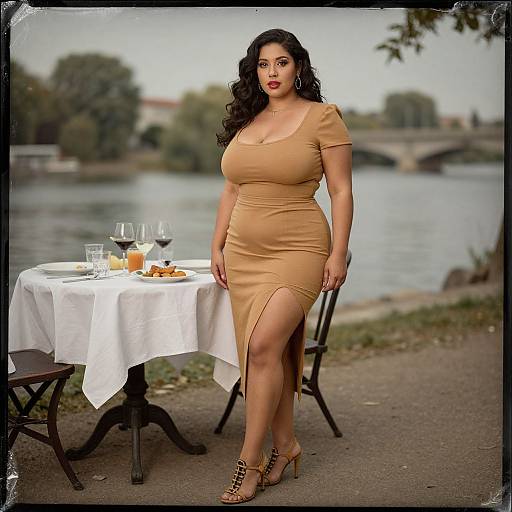Plus-Size Woman in Chic Camel Dress