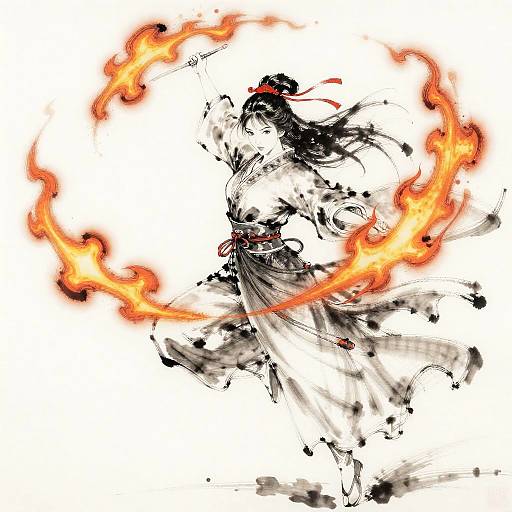 Fiery Bride in Elegant Ink Art