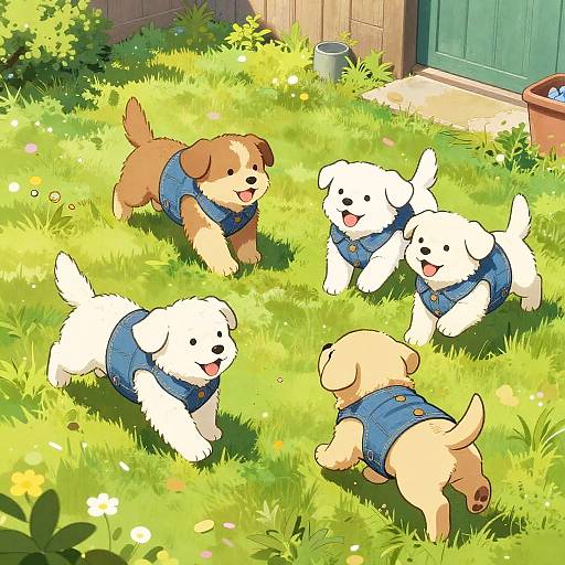 Playful Puppies in Denim Chaos