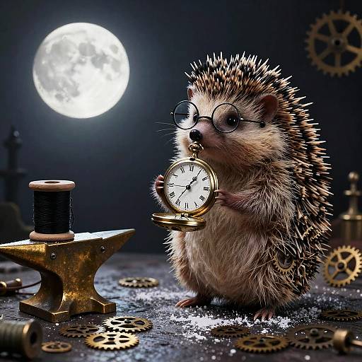 Bespectacled Hedgehog Clocksmith with Pocket Watch