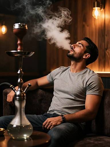 Man Smoking Shisha in Hookah Bar