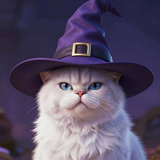 White Cat with Wizard Hat