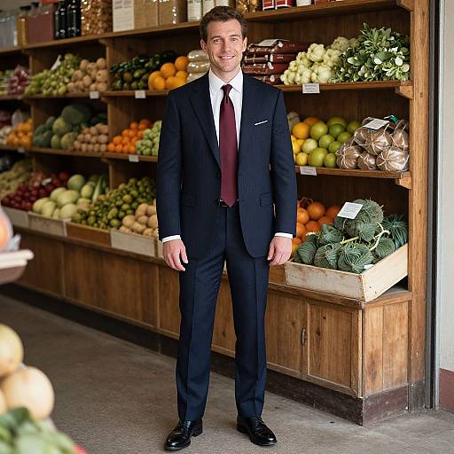 Confident Man in Navy Pinstripe Suit
