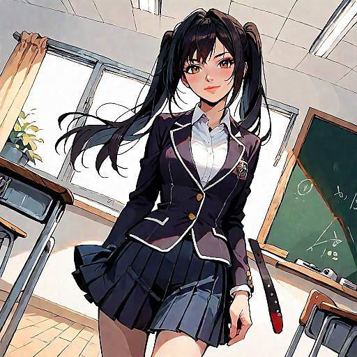 Azusa Nakano in Dynamic Classroom Pose