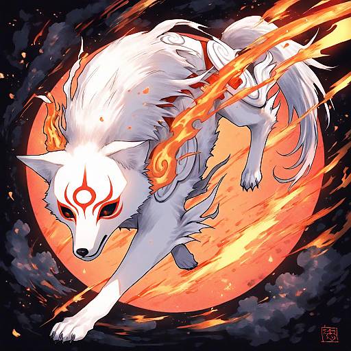 Illustration of Amaterasu (ookami), ookami (game) in the style of Kazabuki poni