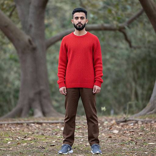 Realistic Male in Red Fleece Sweater