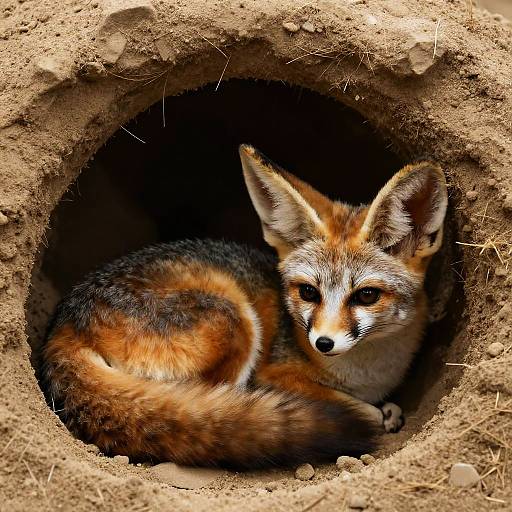 Black Fennec Fox in Sandy Burrow