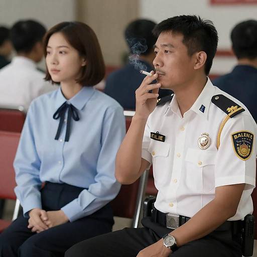 Candid Indoor Portrait: Policeman and Companion