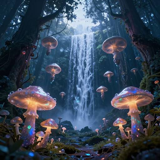 Surreal Floating Mushroom Forest