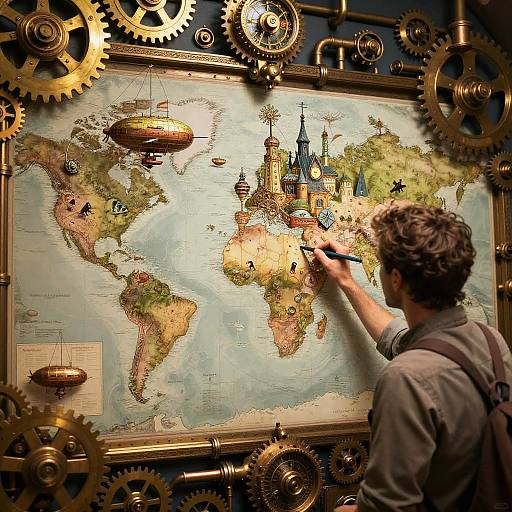 Whimsical Steampunk World Map