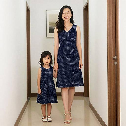 Mother and Daughter in Blue Dresses